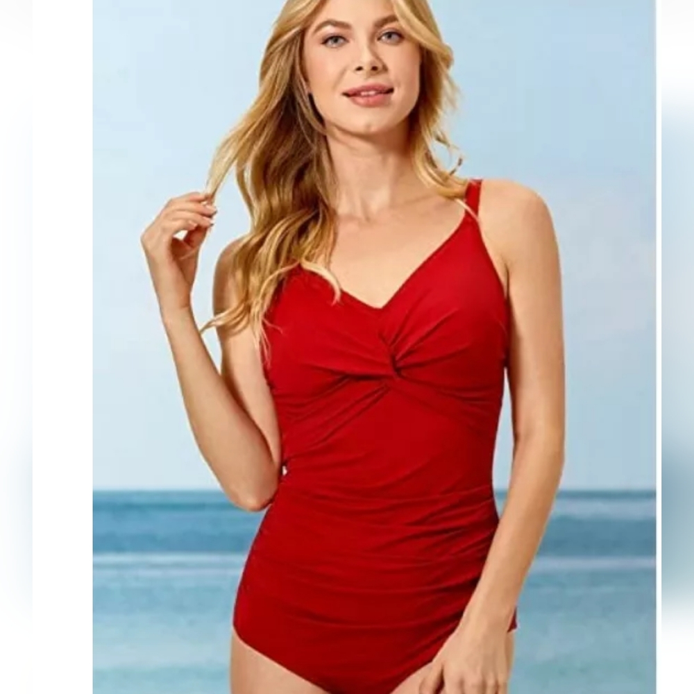NEW NWT Delimira PS Red Underwire Tummy Control One Piece BathingSuit Sz 22W - Picture 2 of 6